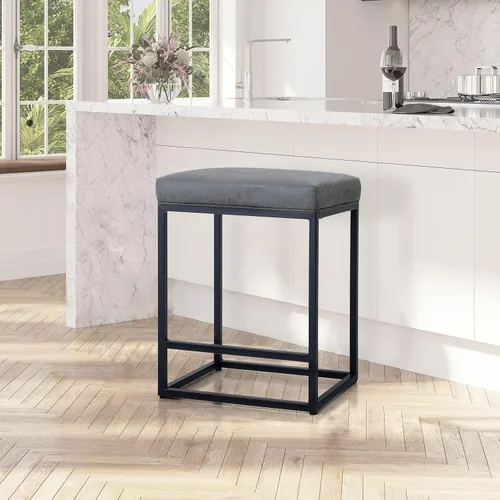 Miniatura 13 de Juego de 4 taburetes de bar marrones para encimera de cocina, taburetes de bar modernos sin espalda de 24 pulgadas, taburetes de bar industriales