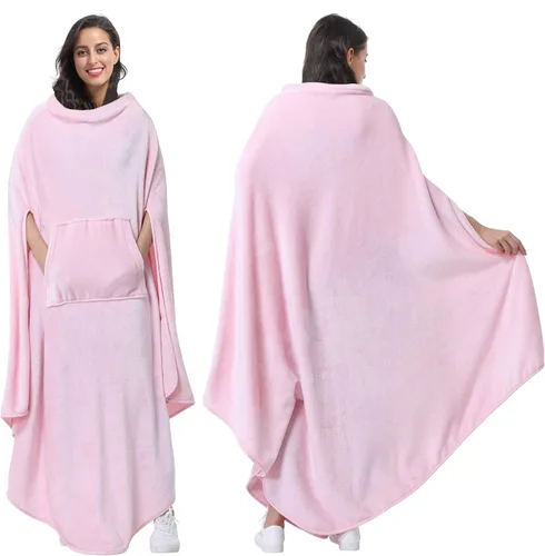 Tirrina Manta poncho de polar 2 en 1, muy suave y cómoda, para adultos mujeres, hombres y niños para uso interior o al aire libre, 55x80 pulgadas