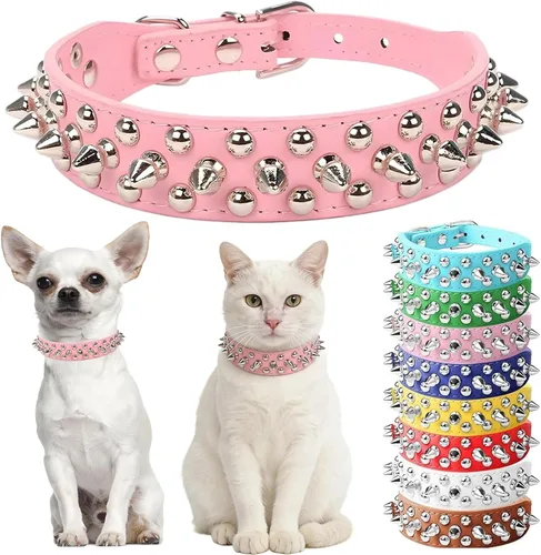 Miniatura 7 de Collar de perro con pinchos para perros pequeños, collares de cachorro macho con pinchos de cuero PU con remaches de hongos, collares tachonados