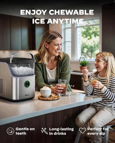 Miniatura 3 de Silonn Nugget Ice Maker - Máquina de hielo para encimera, cesta de hielo con asa, funcionamiento silencioso y máquina de hielo autolimpiante, hielo