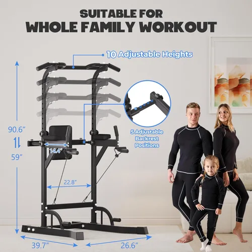 Miniatura 6 de Power Tower Pull Up Dip Station, Heavy Duty Pull Up Station Dip Bar Station Multi-Function Home Gym Strength Training Fitness Equipment 500LBS
