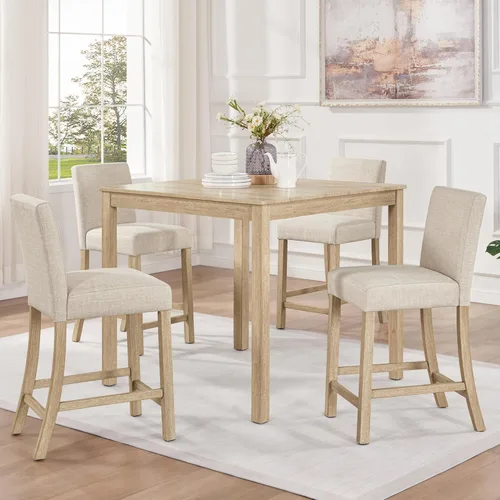 Miniatura 12 de RuiSiSi Juego de mesa de comedor de 5 piezas para 4 personas, mesa de cocina con parte superior de mármol sintético con 4 sillas tapizadas