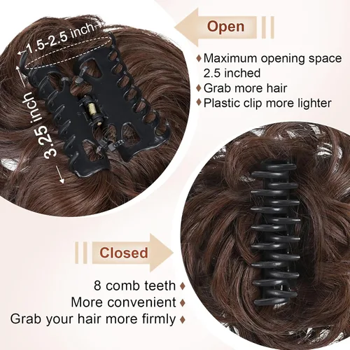 Miniatura 7 de Extensiones de cabello con clip de pinza para el cabello de moño, accesorios para el cabello para mujer, extensiones de cabello rizado