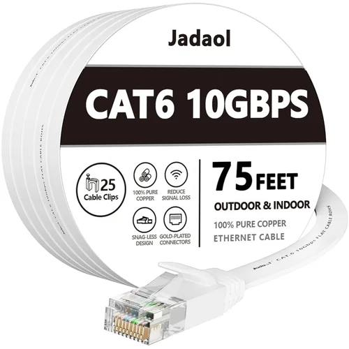 Miniatura 32 de Cable Ethernet Cat 6 de 1 pie (paquete de 6), para exteriores e interiores, compatible con red Cat7 de 10 Gbps, cable de conexión LAN plano