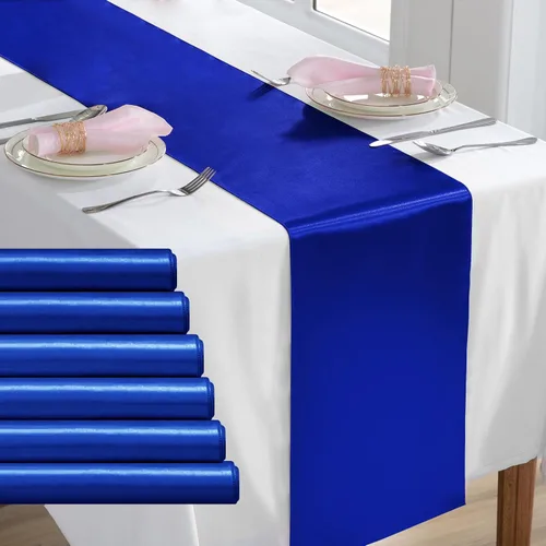 Miniatura 25 de Paquete de 2 caminos de mesa negros de 12 x 108 pulgadas, camino de mesa rectangular de seda satinada suave para bodas, banquetes, decoración