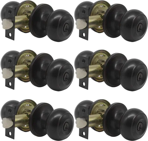 Miniatura 14 de Gobrico Paquete de 2 pomos para puerta exterior con llave negra mate, pomo de puerta de entrada, cerraduras de puerta de bola plana con la misma