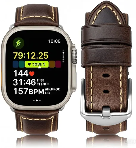 Miniatura 16 de HUAFIY Compatible para Correas de Apple Watch 42mm 44mm 45mm 46mm 49mm 38mm 40mm 41mm, Correa de Cuero Genuino para iWatch Serie 11/10/9/8, 7, 6, 5