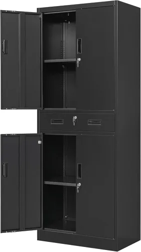 Miniatura 14 de Wanfu Gabinete de almacenamiento de metal, gabinete de almacenamiento con bloqueo de 71 pulgadas con estantes ajustables y 2 cajones, gabinetes