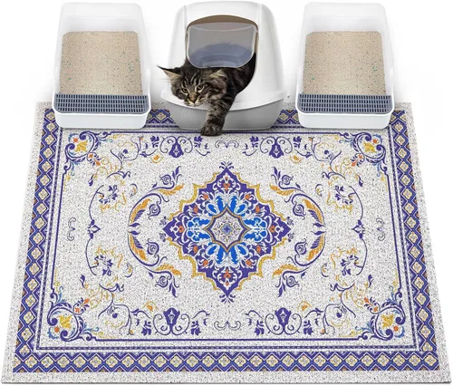 Miniatura 42 de Glittme Alfombrilla de Arena para Gatos con Base Antideslizante, Alfombrilla de Caja de Arena Impermeable que Atrapa la Arena, Fácil de Limpiar