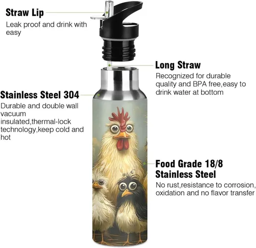 Miniatura 3 de Insulated Water Bottle 32 Oz, Leakproof Water Bottles for Gym Outdoor Travel School, Cute Funny Chickens