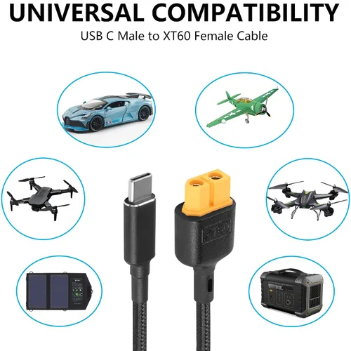 Miniatura 5 de SinLoon Cable de carga tipo C a XT60 de 39.3 pulgadas USB C a XT60 hembra Cable adaptador para dron, modelo, energía de almacenamiento de energía