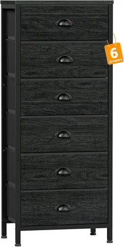 Miniatura 11 de Furnulem - Cómoda alta blanca para dormitorio, unidad de almacenamiento vertical y mesa auxiliar con 6 cajones de tela, mueble de mesita de noche