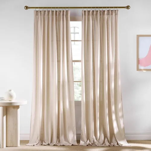 Miniatura 22 de NICETOWN - Cortinas gruesas de lino para sala de estar, juego de 2 paneles, con trabilla trasera/bolsillo para barra y cinta de pliegues, privacidad