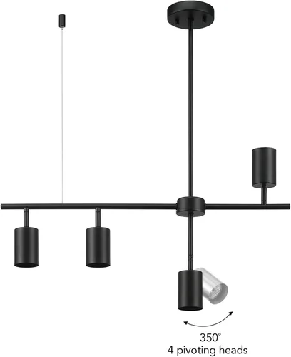 Miniatura 7 de GLOBE Electric 64000048 Iluminación de riel de altura ajustable de 4 luces, negro mate, pantallas pivotantes, iluminación para cocina, baño