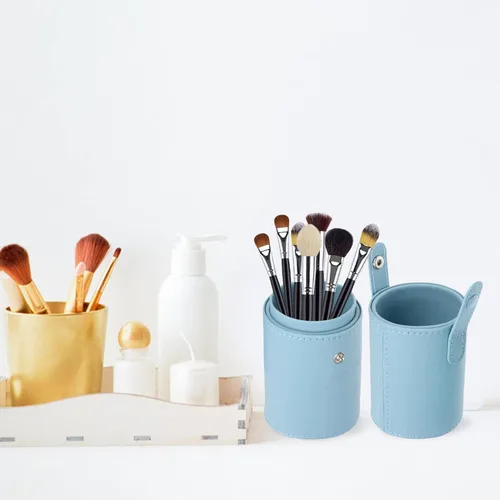 Miniatura 9 de FOMIYES Soporte para brochas de maquillaje con tapa, estuche de viaje para brochas de viaje, bolsa de piel sintética, organizador de cosméticos