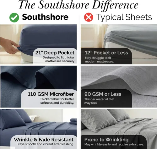 Miniatura 153 de Southshore Fine Living, Inc. Juego de 7 piezas de sábanas King divididas para cama ajustable, juego de sábanas King divididas con bolsillo de 21