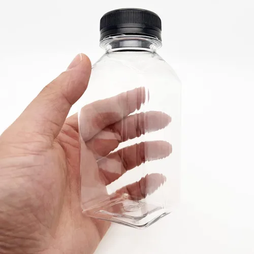 Miniatura 3 de 3 botellas de plástico de 8 onzas, recipientes reutilizables para bebidas a granel para jugo, leche y otras bebidas, tapa negra