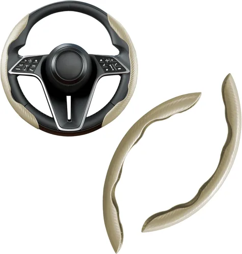 Miniatura 20 de Funda de volante de fibra de carbono, juego de 2 piezas con diseño de mariposa segmentado de agarre antideslizante y cómodo, fácil instalación