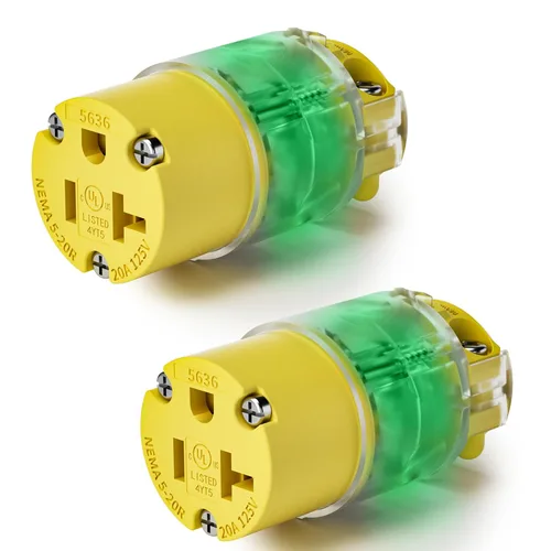 Miniatura 10 de 1 paquete de extremos de repuesto para cable de extensión de 20 amperios iluminados 120-125 voltios, NEMA 5-20R, 2 polos 3 cables, hoja recta