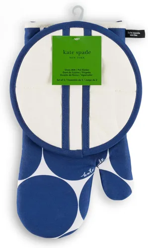 Miniatura 9 de Kate Spade New York Joy Dot - Manoplas de horno y agarrador de ollas juego de 2 unidades, 7 x 13 pulgadas, 8 pulgadas, redondo, azul marino/crema