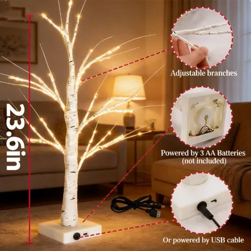 Miniatura 5 de Árbol de abedul iluminado para el día de San Valentín con adornos de corazón, lámpara LED romántica de árbol de ramita de abedul de mesa, 24 luces
