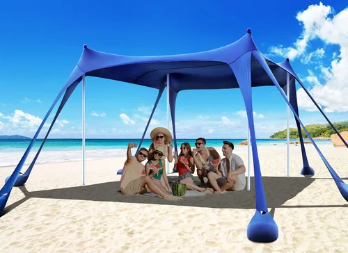 Osoeri Beach Tent, Camping Sun Shelter UPF50+ with 8 Sandbags, Sand Shovels, Ground Pegs & Stability Poles, Outdoor Shade Beach Canopy for Camping