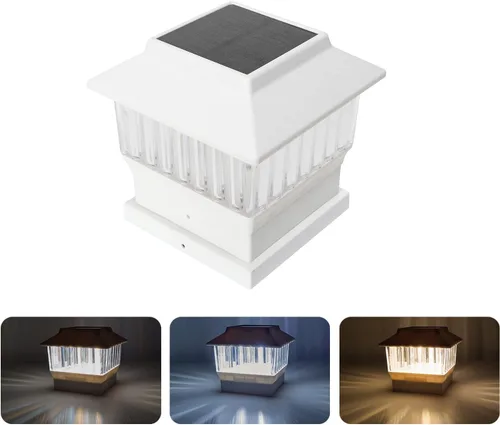 Miniatura 30 de Paquete de 4 luces solares para tapa de poste, modernas #2: se adapta a postes de vinilo de 4 x 4 y madera de 5 x 5 pulgadas, temperatura de 3