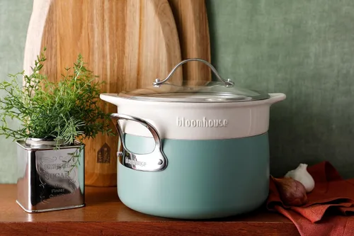 Miniatura 2 de Bloomhouse Horno holandés de aluminio de calibre pesado de 6 cuartos de galón con interior de cerámica antiadherente no tóxico e inserto de vapor