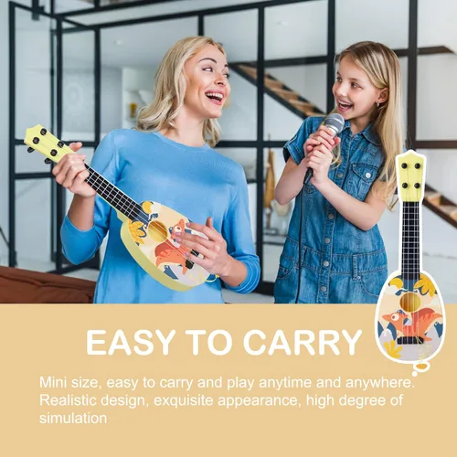 Miniatura 2 de YOLOPLUS+ Ukelele de juguete para niños, juguete musical de guitarra para niños, 4 cuerdas de acero de 17 pulgadas, con púa, juego educativo