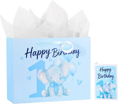 Miniatura 25 de Powbrace Bolsa de regalo de cumpleaños negra con papel de seda y tarjeta de felicitación, 13 x 10.2 x 4.9 pies, mediana