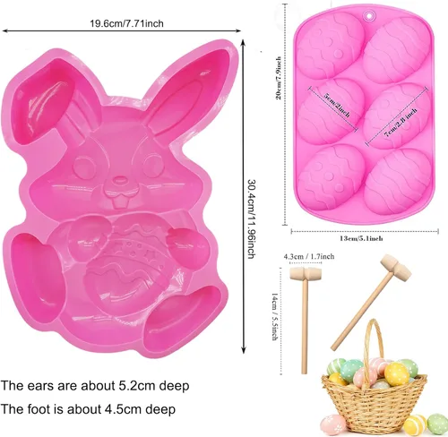 Miniatura 2 de Molde de conejo grande para huevos de Pascua, molde de silicona con forma de huevo de Pascua en 3D, molde de silicona para pastel de conejo de Rosa