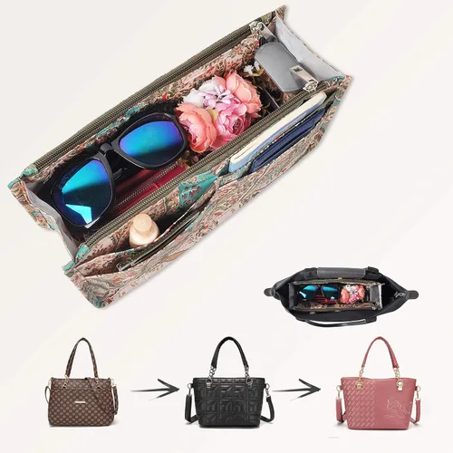 Miniatura 6 de Bolso de mano estilo cartera de Vercord para mujer con organizador incorporado, estampado bien definido, con manijas y cremallera, tamaño 2