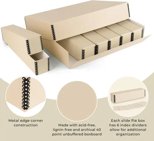 Miniatura 3 de Golden State Art, Caja de almacenamiento de diapositivas de archivo, organizador de bordes de metal sin ácidos con 6 estuches internos
