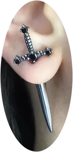 Aretes tipo dormilona con espada gótica para mujeres y hombres, aretes de hiphop, aretes de cruz geniales, estilo vintage, góticos, punk, largos con