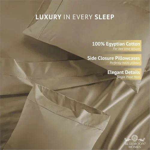 Miniatura 55 de Bluemoon Homes Sábanas de Algodón Egipcio Twin - Juego de Sábanas de 4 Piezas, Juego de Ropa de Cama de 1000 Hilos, Suave y Lujoso Juego de Sábanas