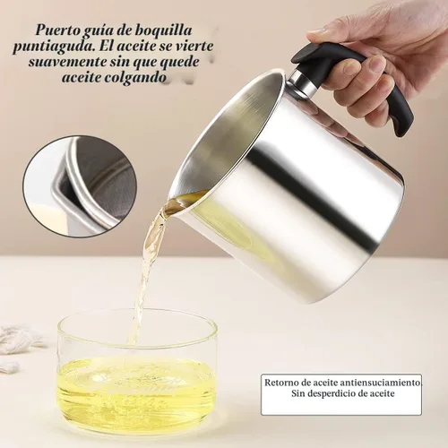 Miniatura 6 de Kyraton Contenedor de Grasa de Tocino con Colador, Recipiente de Aceite de Acero Inoxidable de 48 oz, Recipiente de Grasa de Olla con Tapa, Mango
