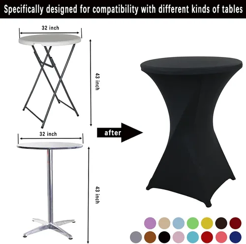 Miniatura 3 de Jeloris Paquete de 2 manteles redondos de elastano elástico de elastano de 32 x 43 pulgadas, color negro, para bodas, banquetes, eventos, fiestas
