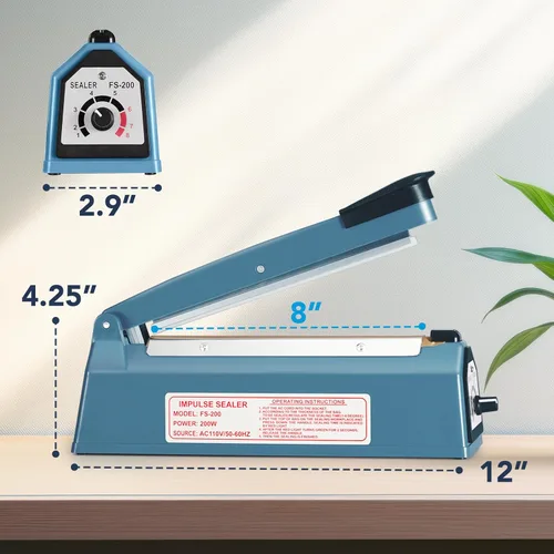Miniatura 2 de METRONIC Sellador térmico Impulse de 8 pulgadas, máquina selladora manual de bolsas, sellador térmico de impulso, máquina selladora para bolsas