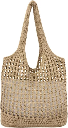 Miniatura 11 de ENBEI Bolso de playa plegable para mujer, lavable y ligero, bolso de hombro tejido ecológico para viajes, compras, regalos Blanco-A
