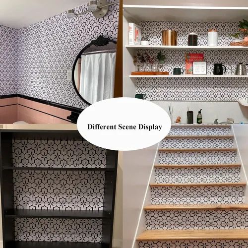 Miniatura 6 de GloryTik Geometry - Papel tapiz texturizado en blanco y negro de 17.7 x 393.7 pulgadas, papel de contacto decorativo de enrejado moderno extraíble