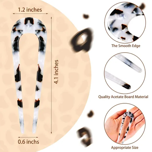Miniatura 3 de WILLBOND 10 horquillas francesas para mujer, 4 pulgadas, acetato en forma de U, pinzas pequeñas y ligeras, decorativas, finas, para peinado, moño