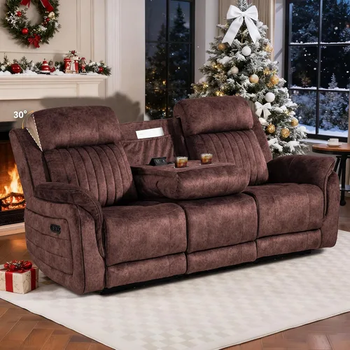 Miniatura 14 de Sofá biplaza reclinable eléctrico Zero Gravity con reposacabezas ajustables, sillón reclinable eléctrico con consola, sofá reclinable eléctrico de 2