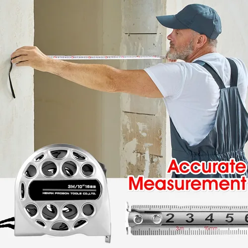 Miniatura 7 de Cinta métrica de acero inoxidable de 9.8 pies, con escala de doble cara, impermeable, retráctil, práctica cinta de medición para construcción, 1