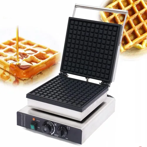 Máquina para hacer gofres, máquina cuadrada antiadherente para hacer gofres, máquina comercial de acero inoxidable para panaderías, restaurantes,