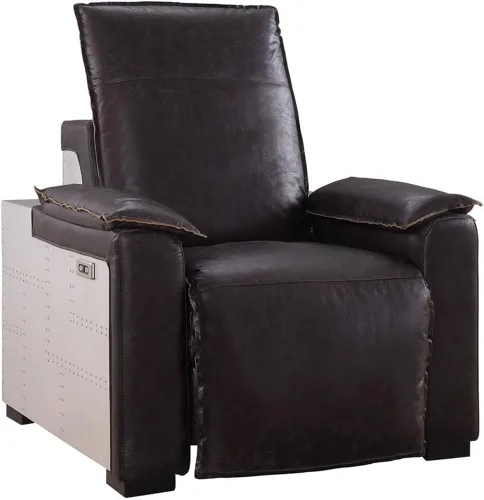 Acme Sillón reclinable Power Motion de Nernoss en piel marrón grano oscuro y aluminio