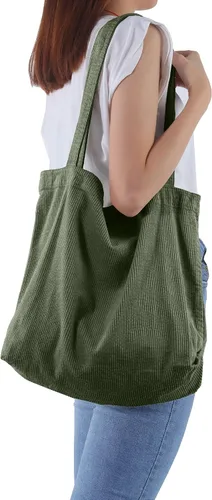 Miniatura 2 de ALUWU Bolso de mano de pana para mujeres y niñas, bolso de hombro de lona lindo bolso grande