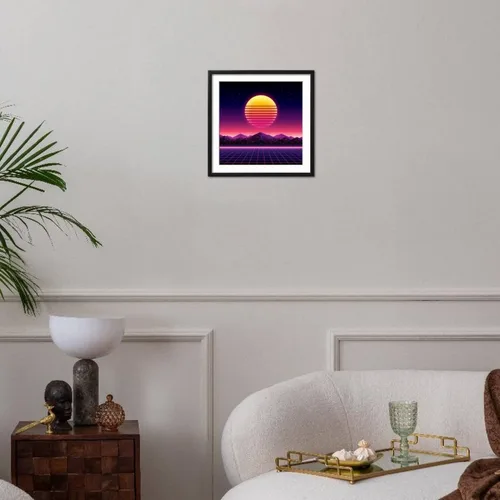 Miniatura 4 de ART.COM Wall Art Print Retro Futuristic Background 1980S Style. Digital Landscape in a Cyber World. Retro Wave Music Album on Black Frame by Kelvin