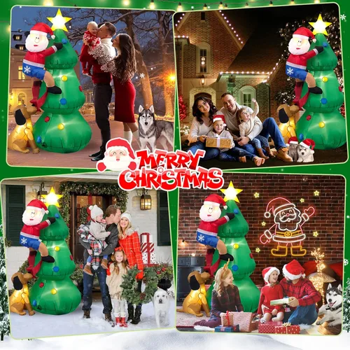 Miniatura 3 de Inflables de Navidad de 6 pies de alto para exteriores, árbol de Papá Noel, decoración de perro, luces LED integradas, divertidas decoraciones