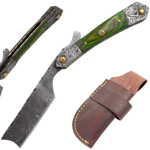 Maquinilla de afeitar recta | Cuchilla de afeitar de borde recto afilada de alta dureza de acero de Damasco real Cutthroat Straight Edge-Blade |