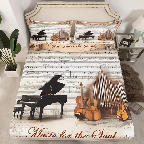 Castle Fairy Sábana bajera ajustable de violonchelo de piano, tamaño individual, 2 piezas para niños, niñas, niños y adultos, decoración de